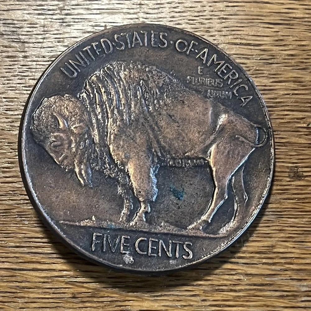 Lot of 2 VTG Buffalo 5 Cents Nickel Belt Buckle Silver Round USA 3